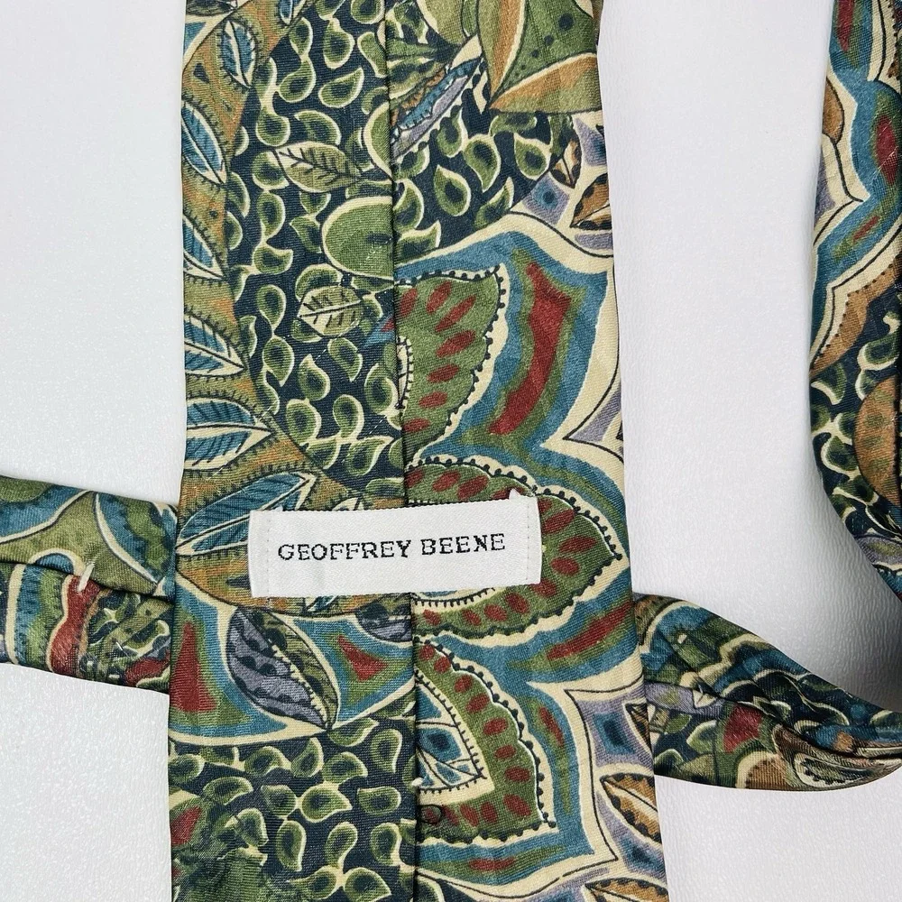 Geoffrey Beene Mens Tie‎ Red Green Blue Polyester Blend Tropical Jungle